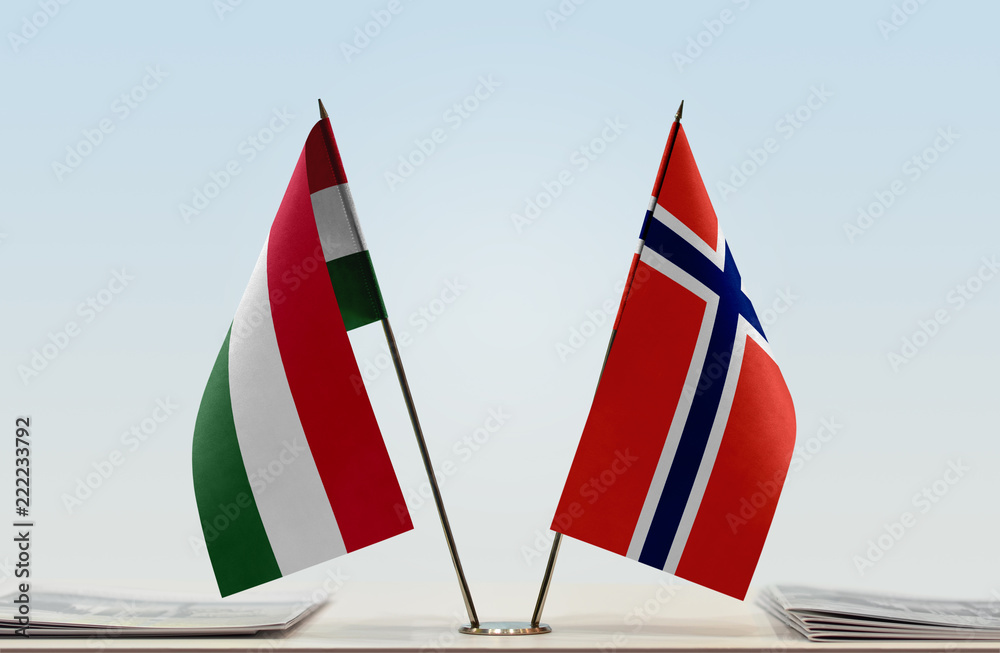 Two flags of Hungary and Norway