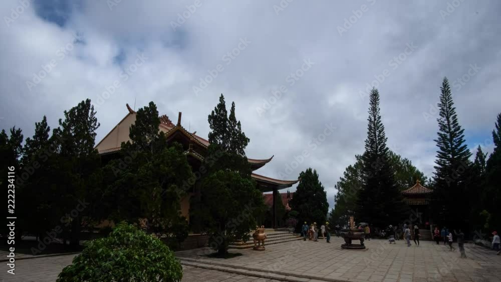 Thien Vien Truc Lam pagoda in Da Lat city, Vietnam. Timelapse or time lapse video of Thien Vien Truc Lam temple, Truc Lam Temple is a Zen Buddhist temple and monastery in Dalat city in Vietnam