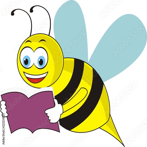 cute bees are reading a book. vector illustration