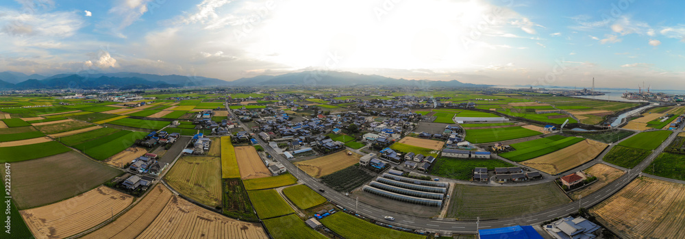 Fototapeta premium 西条市の田園風景パノラマ空撮
