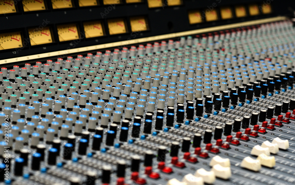 Fototapeta premium A closeup of a large mixing console.