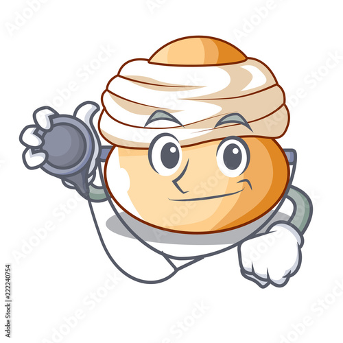 Doctor cartoon semla bun with almond paste