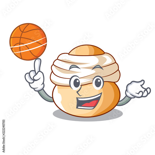 With basketball cartoon semla bun with almond paste