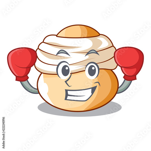 Boxing cartoon semla bun with almond paste