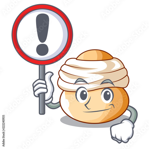 With sign cartoon semla bun with almond paste