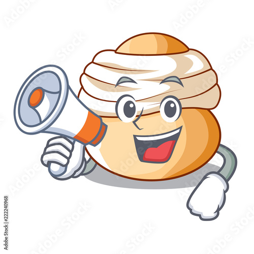 With megaphone cartoon semla bun with almond paste