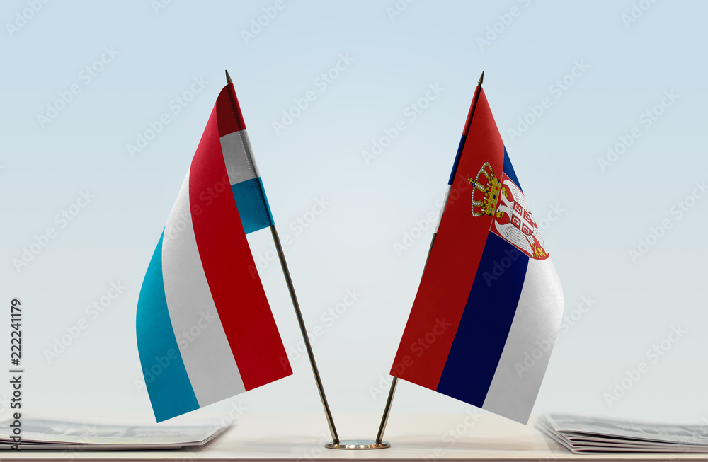 Two flags of Luxembourg and Serbia