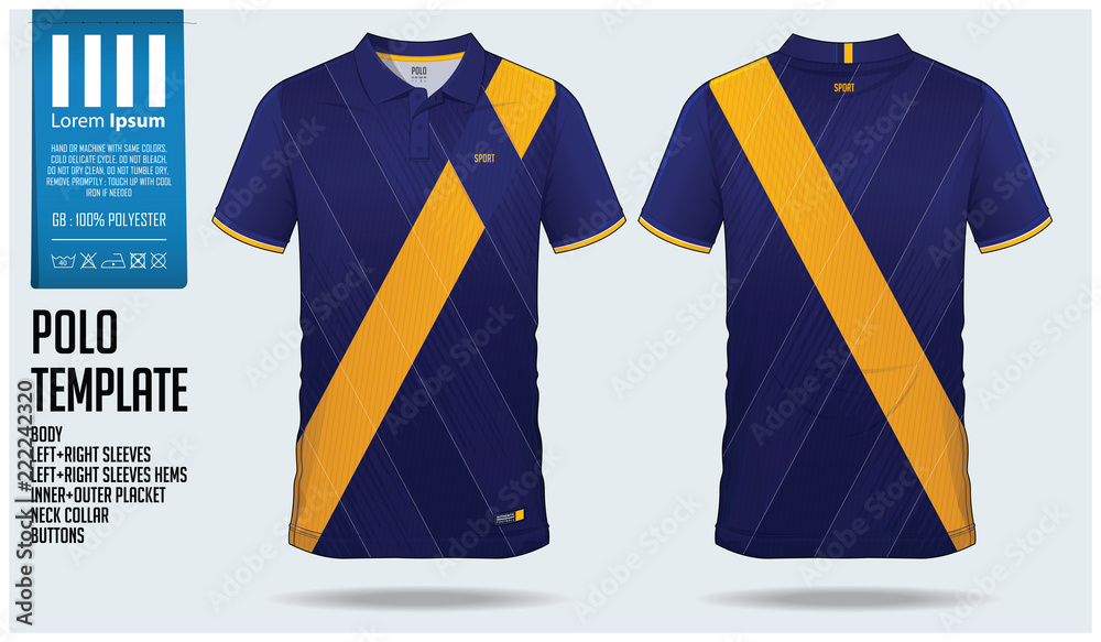Blue and yellow Polo t-shirt sport template design for soccer jersey ...