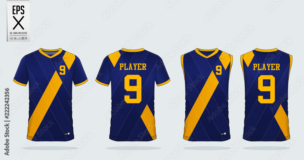 Blue and yellow T-shirt sport design template for soccer jersey, football  kit and tank top