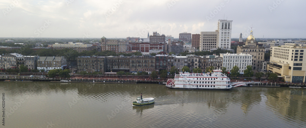 Ferry Boats Move Across the Savannah River from Downtown