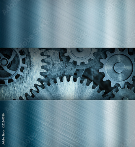 old metal background with gears and cogs 3d illustration photo