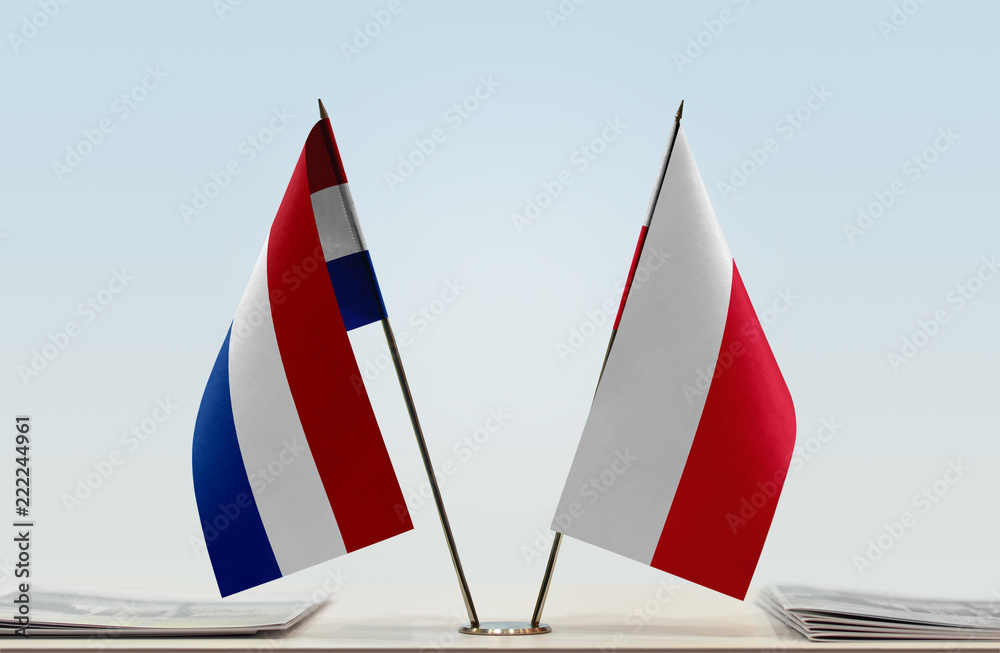 Fototapeta premium Two flags of Netherlands and Poland