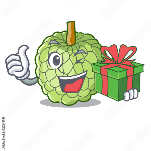 With gift fresh custard apple sweet fruit cartoon