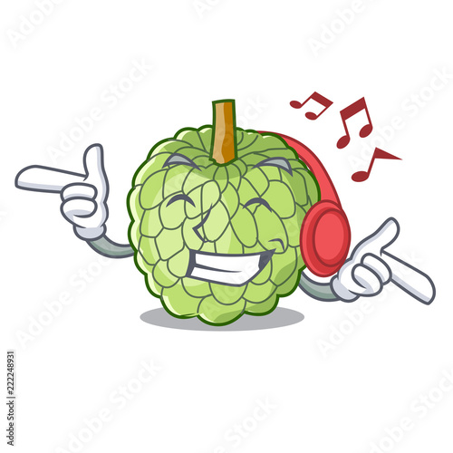 Listening music fresh custard apple sweet fruit cartoon
