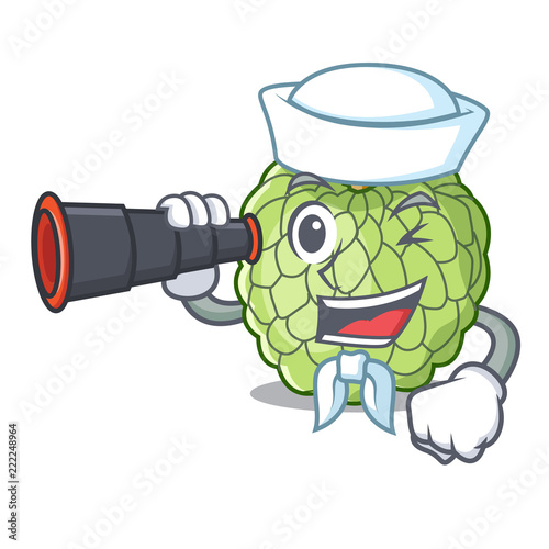 Sailor with binocular fresh custard apple sweet fruit cartoon
