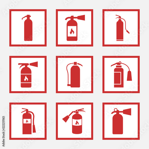 fire extinguisher icons and signs, vector illustration