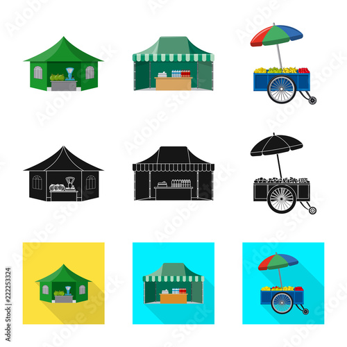 Vector illustration of market and exterior sign. Set of market and food vector icon for stock.