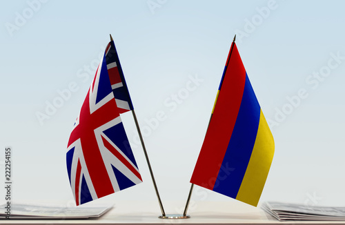 Two flags of United Kingdom and Armenia