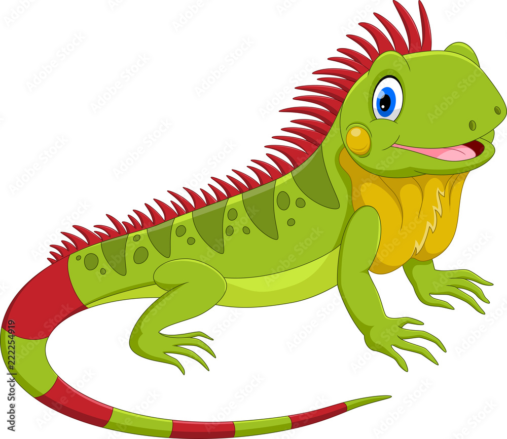 Naklejka premium Ilustracja wektorowa cute iguana kreskówka na białym tle