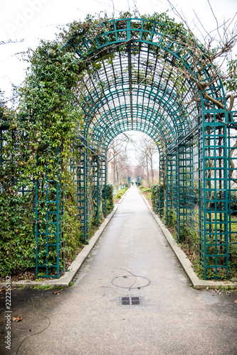 Metal arches in Coulee Verte Rene-Dumont park in Paris, France