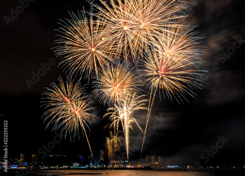 Colorful firewok at The Internationa Firework festival in Pattaya, Thailand. photo