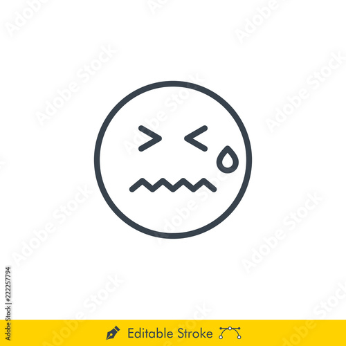 Sweat Confounded Emoji (Emoticon) Icon / Vector - In Line / Stroke Design