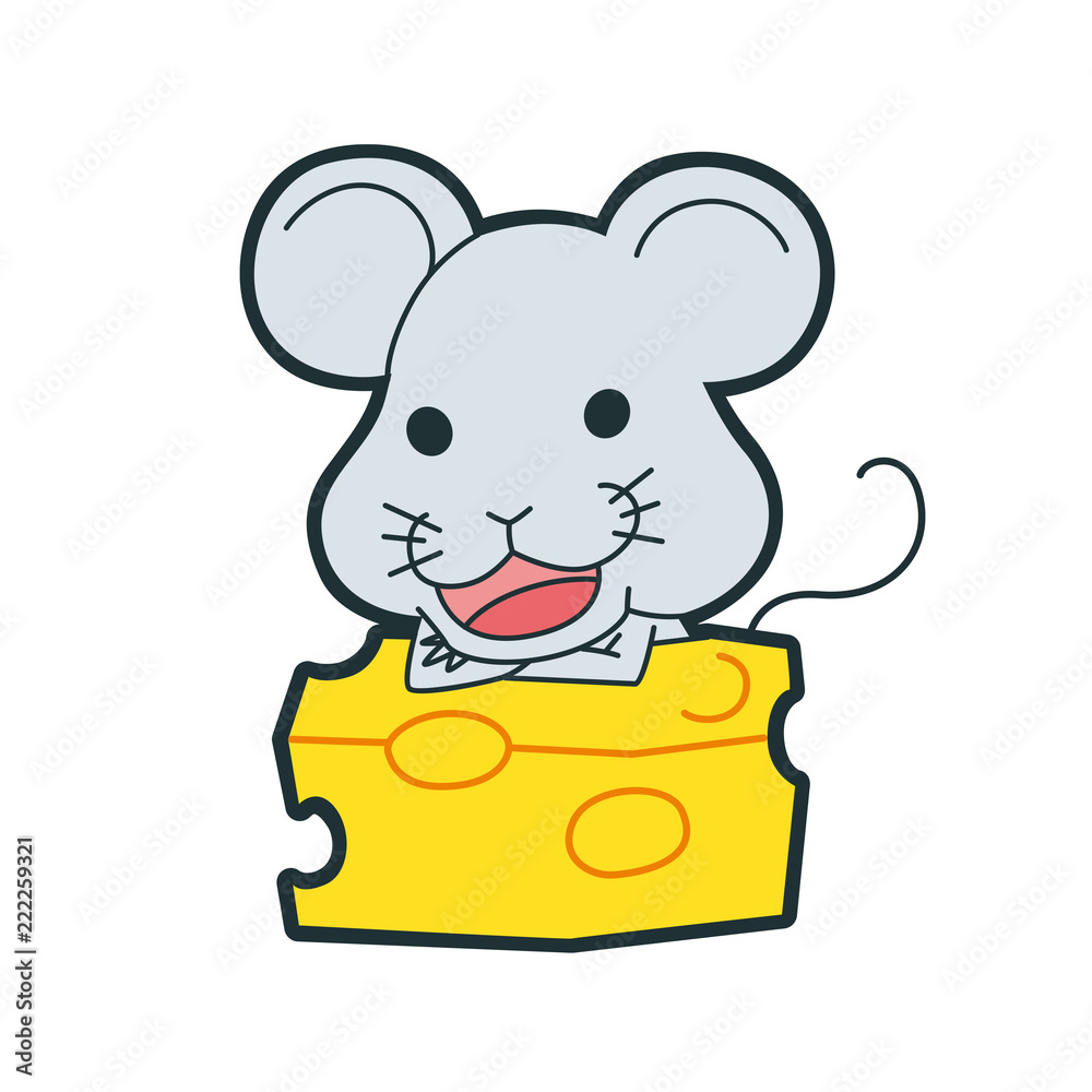 十二支のネズミのキャラクター 嬉しそうにチーズを食べているネズミのイラスト Stock Vector Adobe Stock