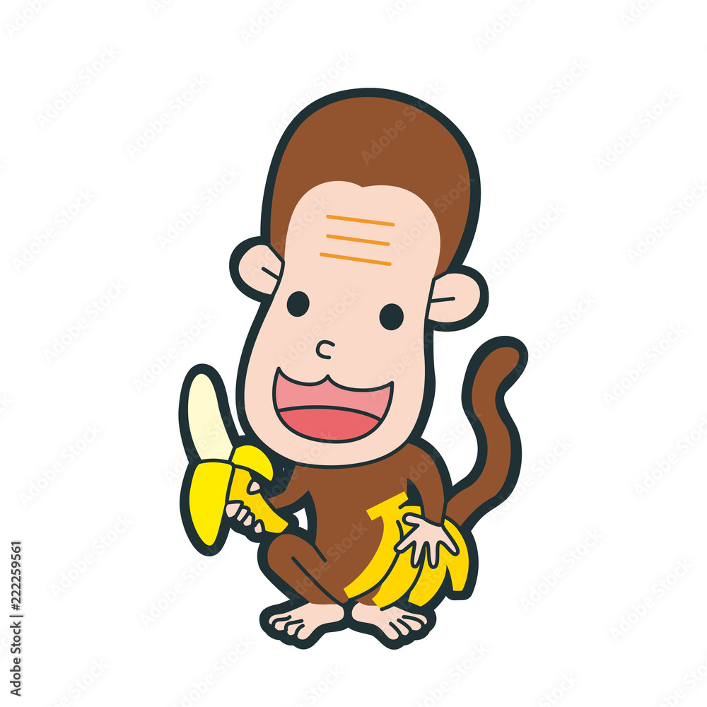 十二支の猿のキャラクター バナナを食べている笑顔のサルのイラスト Stock Vector Adobe Stock