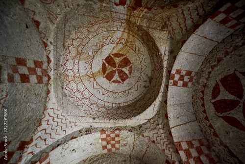 Göreme, Cappadocia, Turkey - 350 carved Byzantine churches in the Turkish capital of Cappadocia. Frescos from the period iconoclasm, as well as later, the oldest come from the ninth century. photo