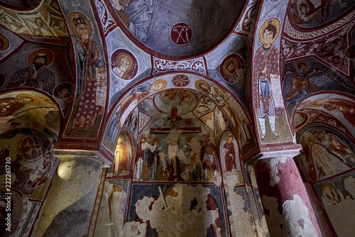 Göreme, Cappadocia, Turkey - 350 carved Byzantine churches in the Turkish capital of Cappadocia. Frescos from the period iconoclasm, as well as later, the oldest come from the ninth century. photo