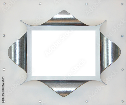 Front view of a white photo frame with a white area for a picture