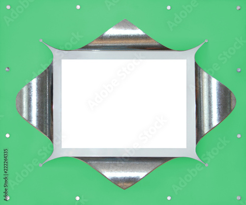 Front view of a green photo frame with a white area for a picture