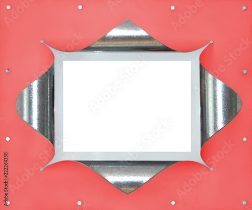 Front view of a red photo frame with a white area for a picture