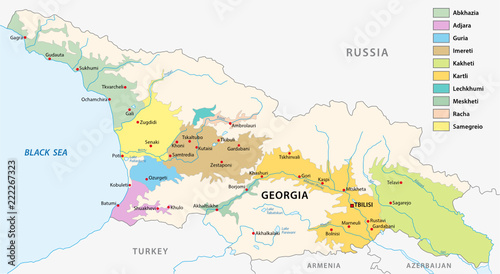 Wine producing regions of Georgia vector map.