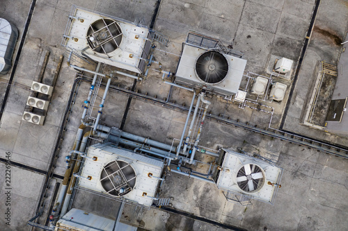 Top view of cooling tower at roof top of the building
