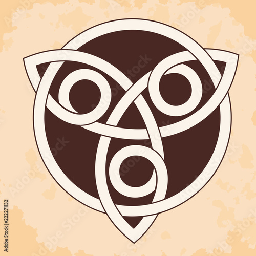 Celtic national ornament interlaced ribbon on a beige background with the effect of aging. Element for graphic design and tattoo.