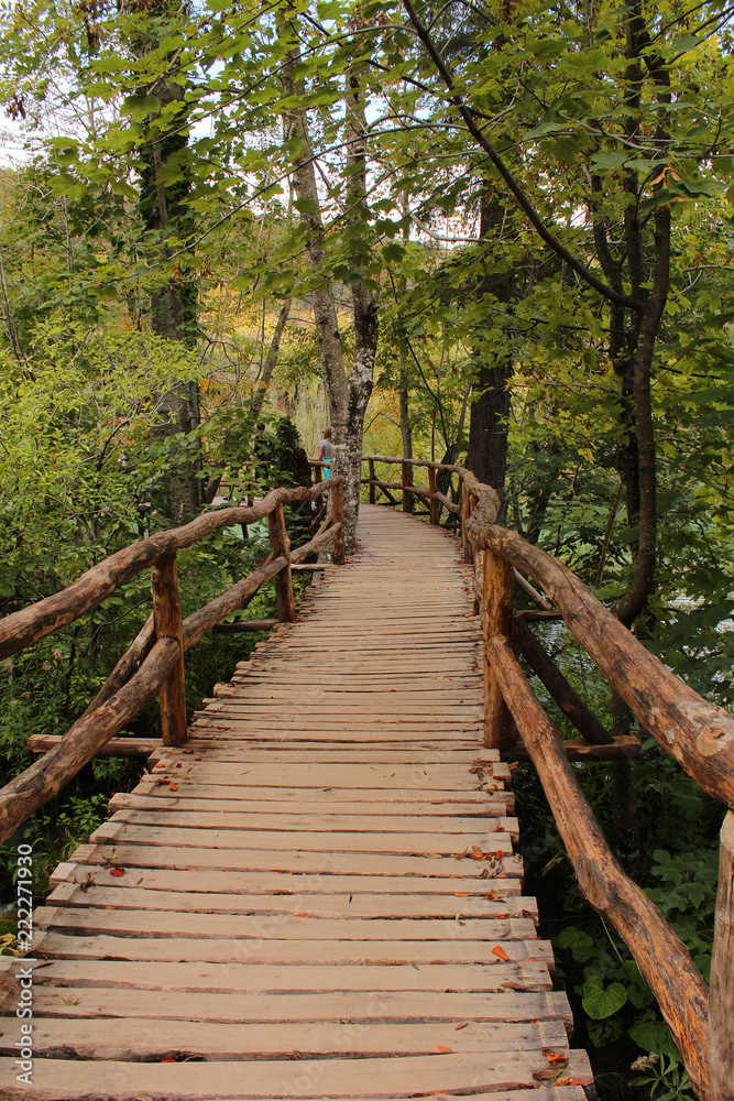 Wooden path in the nature - Plitvice Lakes National Park Wooden path in the nature - Plitvice Lakes National Park