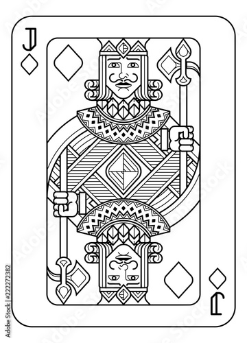 A playing card Jack of Diamonds in black and white from a new modern original complete full deck design. Standard poker size.