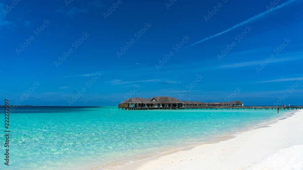 tropical paradise beach with white sand, Madives.