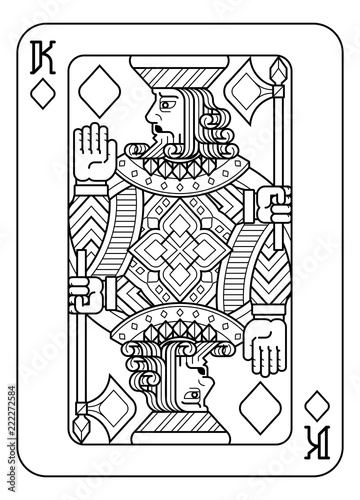 A playing card king of Diamonds in black and white from a new modern original complete full deck design. Standard poker size.