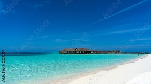 tropical paradise beach with white sand  Madives.