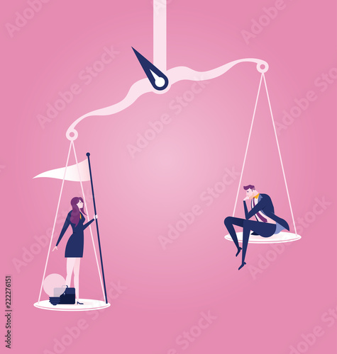 Businessman and businesswoman on scales - Business gender equality vector concept