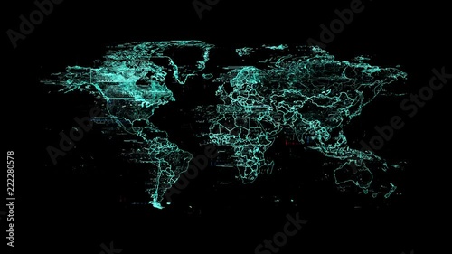 World map glitch effect background. Motion graphic 2d design.