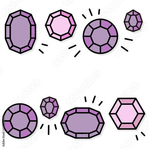 kamienie szlachetne różne kształty fioletowy poziomy powtarzalny podwójny border