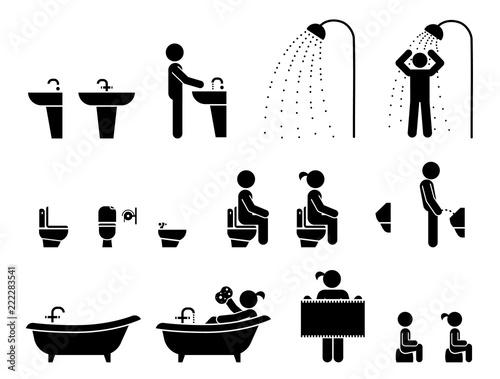 Restroom Signs Illustration. Set of toilet signs and pictograms. WC icons. Toilet labels.