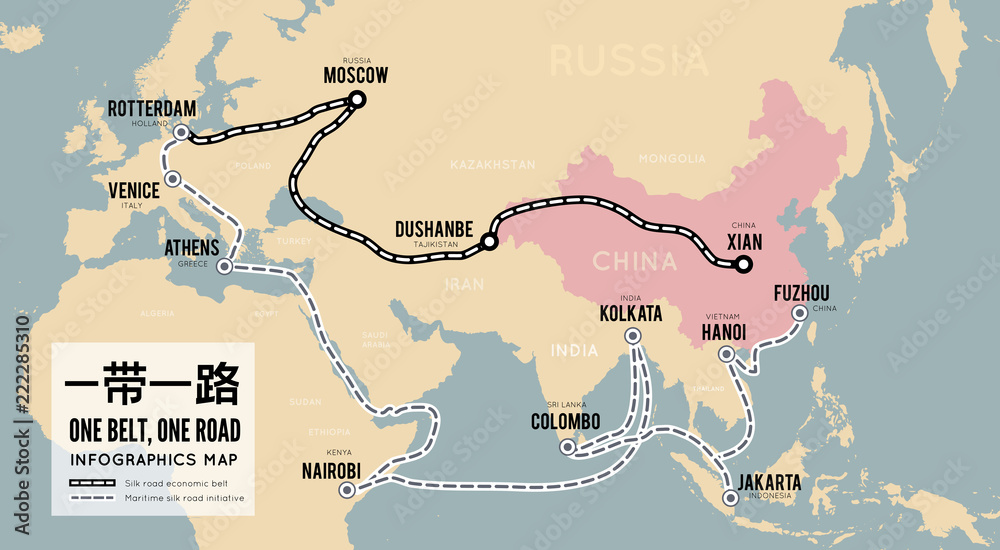 Vecteur Stock One belt one road. New Chinese trade silk road. Vector map  infographics | Adobe Stock