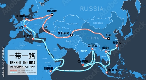 One belt one road. New Chinese trade silk road. map infographics