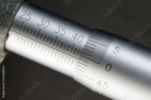 Micrometer, measuring scale close-up