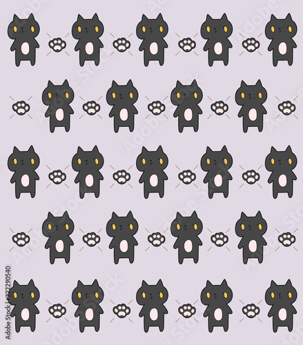 seamless doodle cute black cat pattern with pastel color.