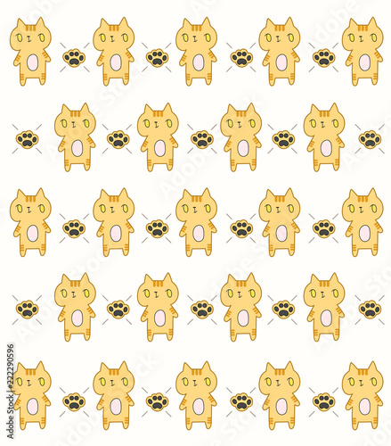 seamless doodle cute yellow cat pattern with pastel color.